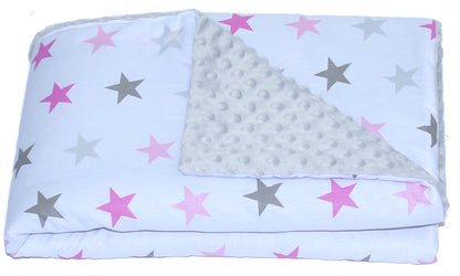 Baby Einschlagdecke MINKY - Star Rosa + Grau- mit Kapuze 85x85cm Babyschale Decke