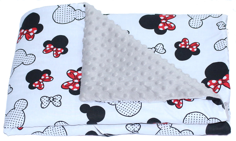 Baby Einschlagdecke MINKY - Minnie + Grau- mit Kapuze 85x85cm Babyschale Decke