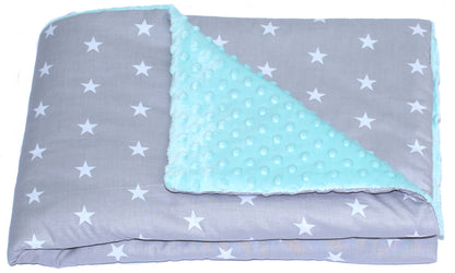 Baby Einschlagdecke MINKY - Sternchen auf Grau + Minze - mit Kapuze 85x85cm Babyschale Decke