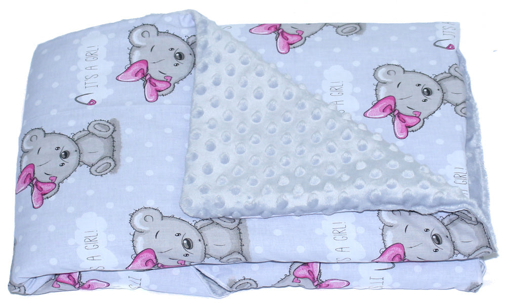 Baby Einschlagdecke MINKY - Girl + Grau - mit Kapuze 85x85cm Babyschale Decke