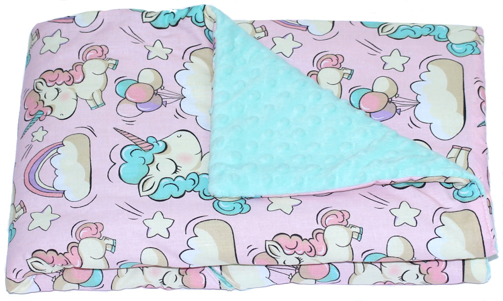 Baby Einschlagdecke MINKY - Einhorn + Minze - mit Kapuze 85x85cm Babyschale Decke