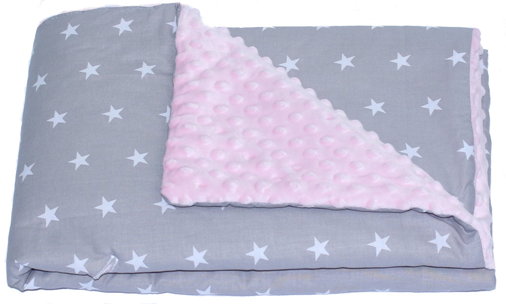 Baby Einschlagdecke MINKY - Sternchen auf Grau + Rosa - mit Kapuze 85x85cm Babyschale Decke