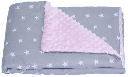 Baby Einschlagdecke MINKY - Sternchen auf Grau + Rosa - mit Kapuze 85x85cm Babyschale Decke