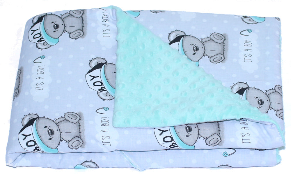 Baby Einschlagdecke MINKY - Boy + Minze - mit Kapuze 85x85cm Babyschale Decke
