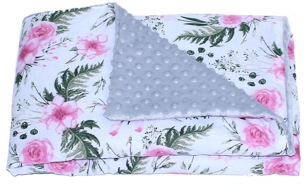Baby Einschlagdecke MINKY - Flowers + Grau - mit Kapuze 85x85cm Babyschale Decke