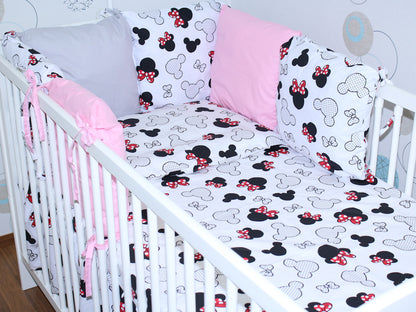 Baby Bettset mit Kissen Nestchen -Minnie - 5-8 teilig mit Chiffon Himmel