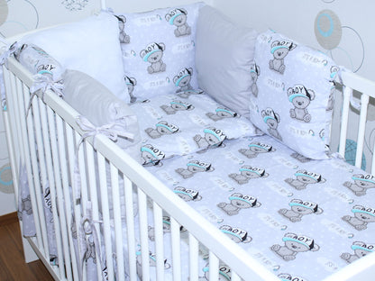 Baby Bettset mit Kissen Nestchen -Boy - 5-8 teilig mit Chiffon Himmel