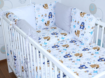 Baby Bettset mit Kissen Nestchen -Waldtiere - 5-8 teilig mit Vollstoff Himmel