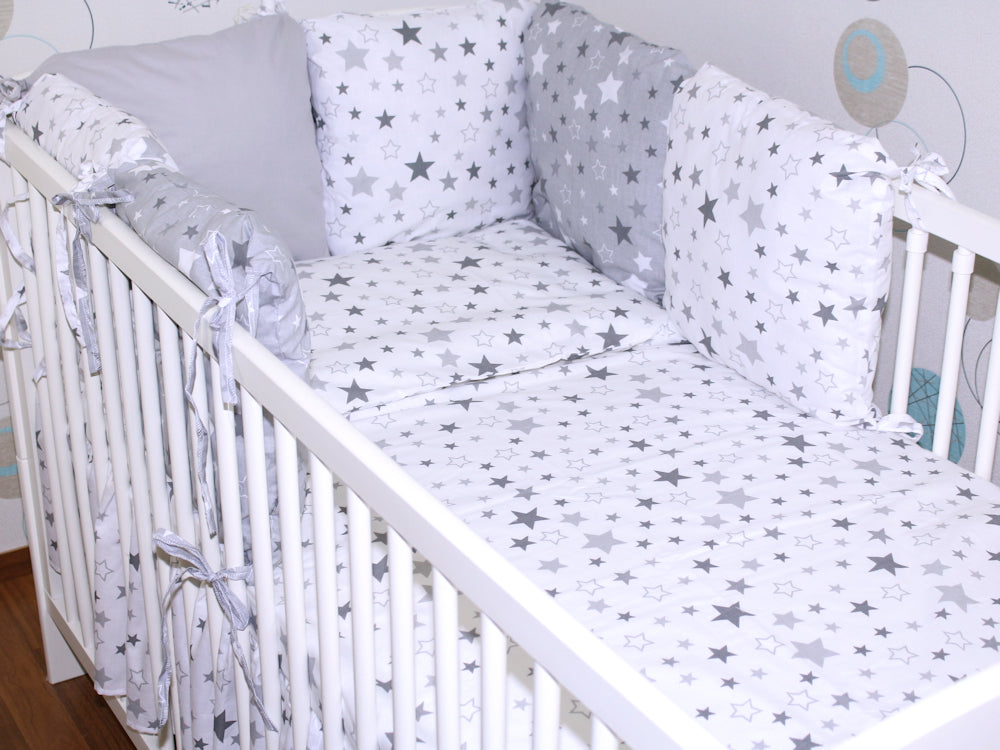 Bettset mit Kissen Nestchen -Star Hell + Star Dunkel - 5-8 teilig mit Chiffon Himmel