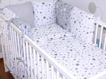 Bettset mit Kissen Nestchen -Star Hell + Star Dunkel - 5-8 teilig mit Chiffon Himmel