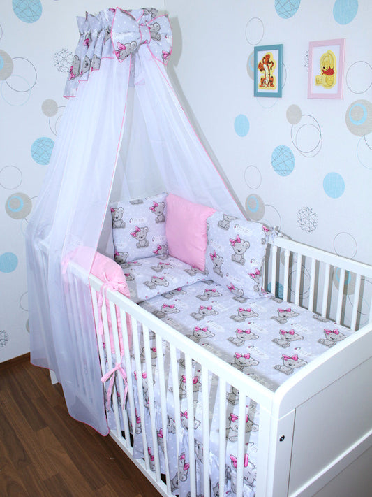 Baby Bettset mit Kissen Nestchen -Girl - 5-8 teilig mit Chiffon Himmel