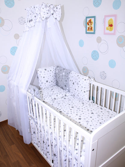 Bettset mit Kissen Nestchen -Star Hell + Star Dunkel - 5-8 teilig mit Chiffon Himmel