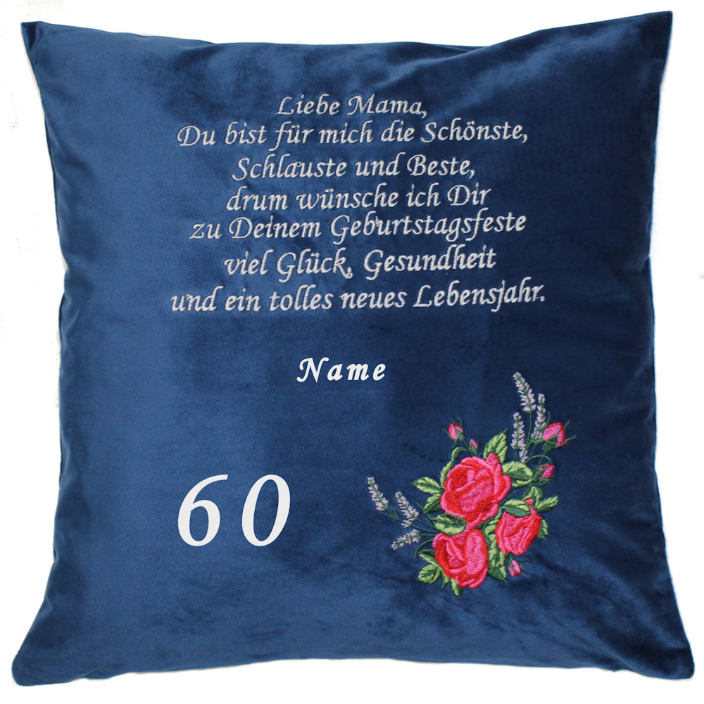 Personalisierbares Kissen für Mama / Oma - Rosen 1 - Bestickt Samtkissen