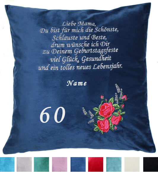 Personalisierbares Kissen für Mama / Oma - Rosen 1 - Bestickt Samtkissen