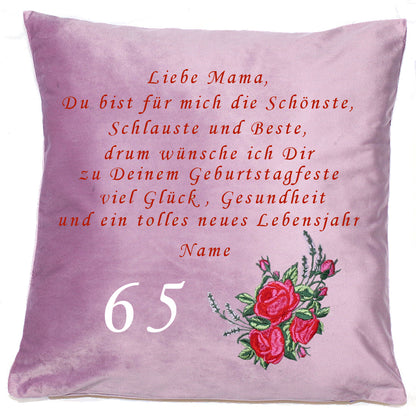 Personalisierbares Kissen für Mama / Oma - Rosen 1 - Bestickt Samtkissen