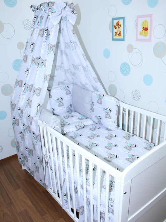 Baby Bettset mit Kissen Nestchen -Boy - 5-8 teilig mit Vollstoff Himmel