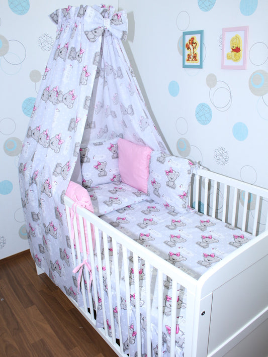 Baby Bettset mit Kissen Nestchen -Girl - 5-8 teilig mit Vollstoff Himmel