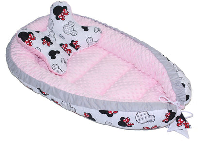 Kokon Baby Minky Nestchen - Minnie+Rosa - 2-seitig Kuschelnest Reisebett