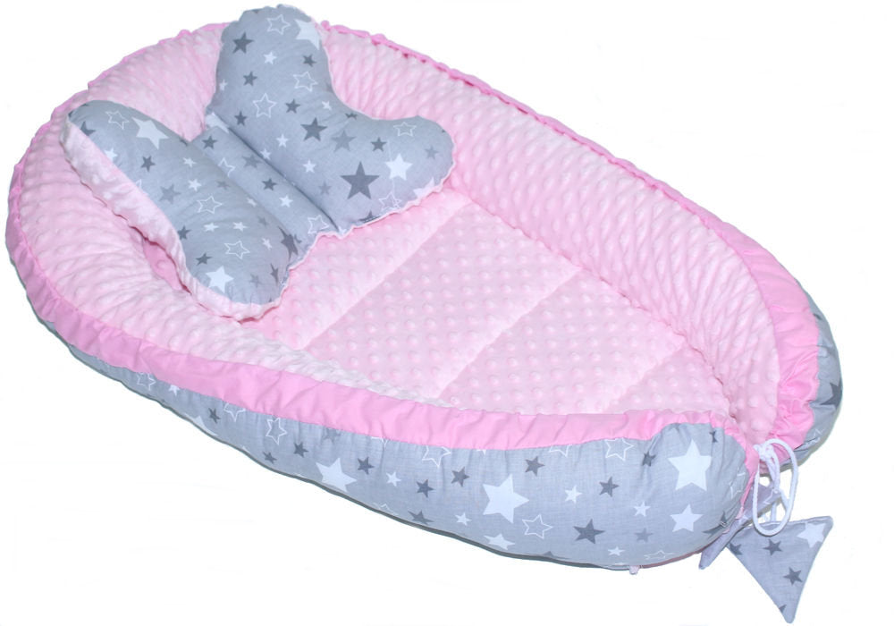 Kokon Baby Minky Nestchen - Star Dunkel+Rosa - 2-seitig Kuschelnest Reisebett