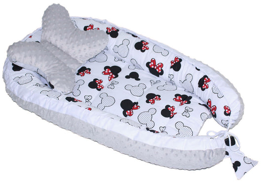 Kokon Baby Minky Nestchen - Minnie+Grau - 2-seitig Kuschelnest Reisebett