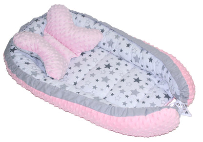 Kokon Baby Minky Nestchen - Star Hell+Rosa - 2-seitig Kuschelnest Reisebett