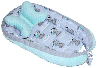 Kokon Baby Minky Nestchen - Boy+Minze - 2-seitig Kuschelnest Reisebett