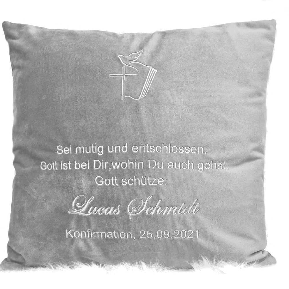 Personalisierbares Kissen zur Konfirmation / Kommunion - 1 - Bestickt Samtkissen