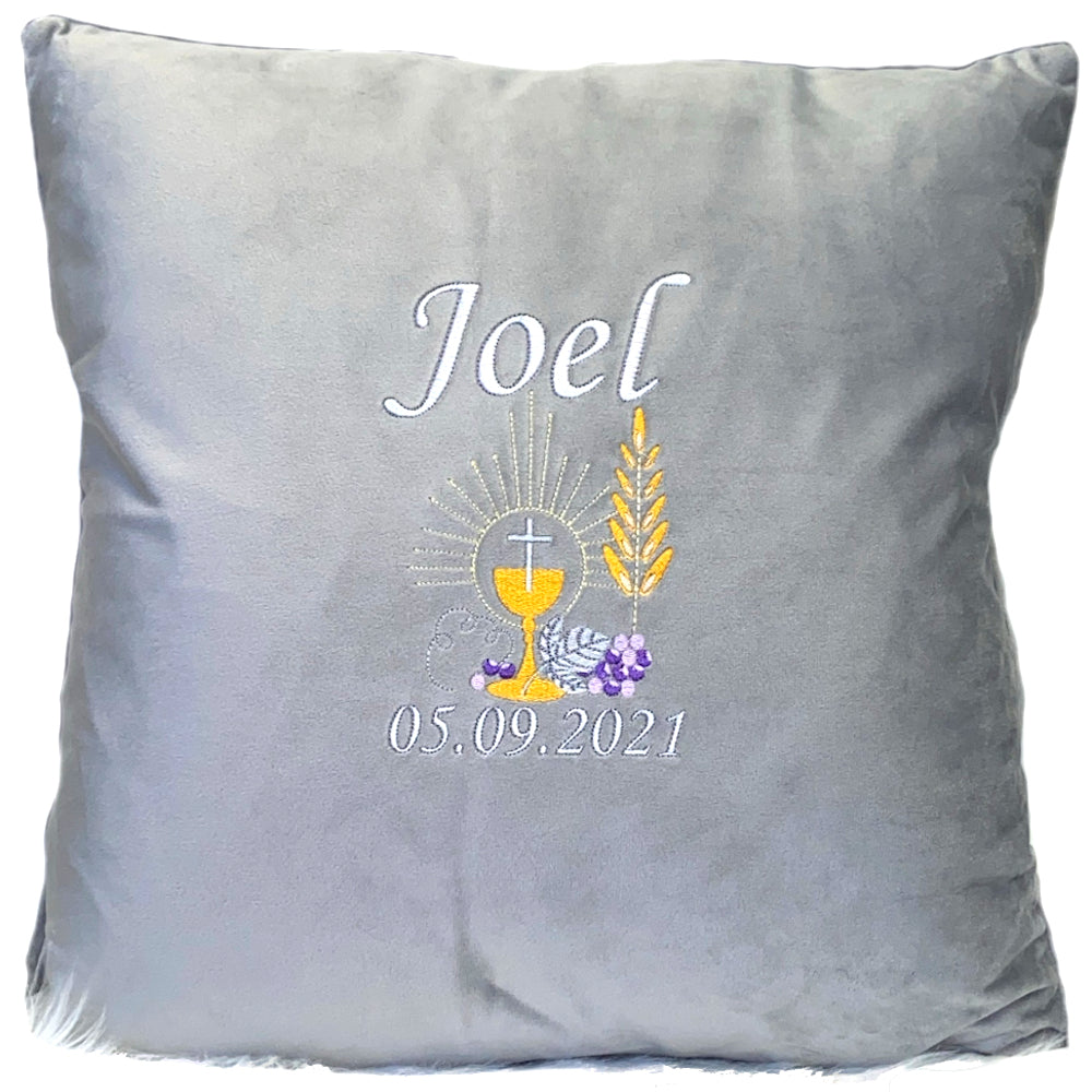 Personalisierbares Kissen zur Konfirmation / Kommunion - 2 - Bestickt Samtkissen