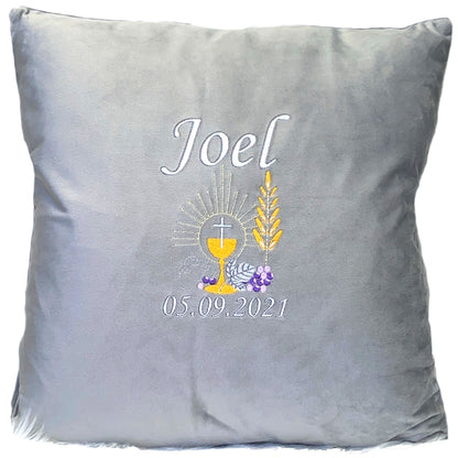 Personalisierbares Kissen zur Konfirmation / Kommunion - 2 - Bestickt Samtkissen