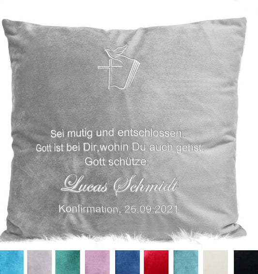 Personalisierbares Kissen zur Konfirmation / Kommunion - 1 - Bestickt Samtkissen