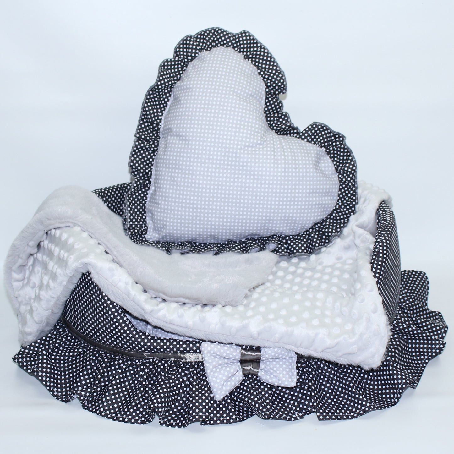 Hundebett - Schleife-Schwarz-Grau -  Katzenbett mit Herz Kissen Hunde Katze Kissen