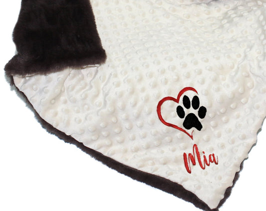 Hundedecke Katzendecke Decke - Braun- Beige- mit Namen bestickt Minky Rabbit Plüsch