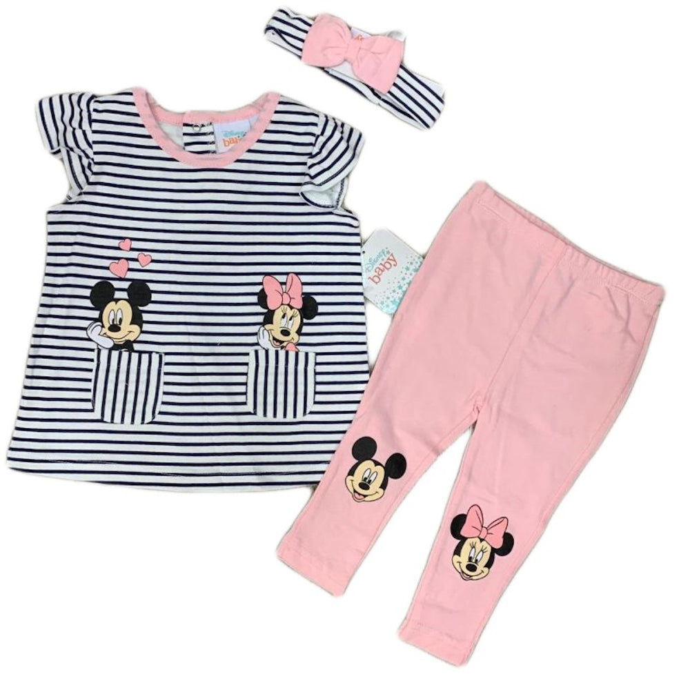 Baby Mädchen Minnie Mouse T-shirt Leggings und Haarband Outfit Set- Nr2