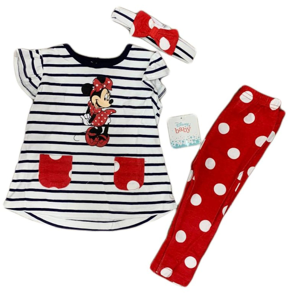 Baby Mädchen Minnie Mouse T-shirt Leggings und Haarband Outfit Set- Nr3