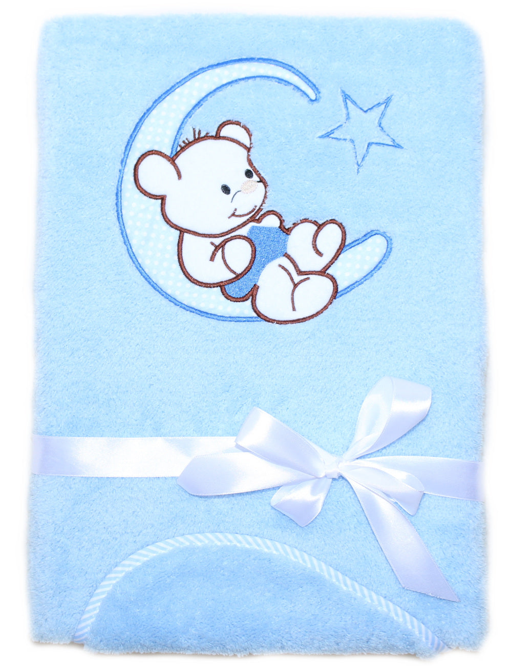 Babydecke mit Namen bestickt -Bär auf dem Mond- Blau- Kuscheldecke