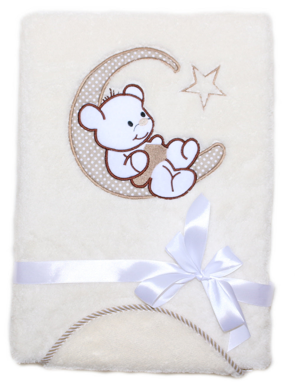 Babydecke mit Namen bestickt -Bär auf dem Mond- Creme- Kuscheldecke