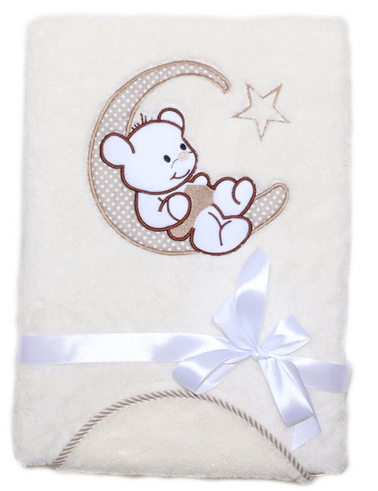 Babydecke mit Namen bestickt -Bär auf dem Mond- Creme- Kuscheldecke