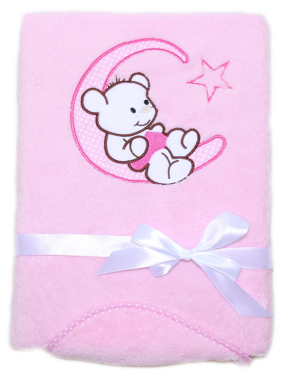 Babydecke mit Namen bestickt -Bär auf dem Mond- Rosa- Kuscheldecke