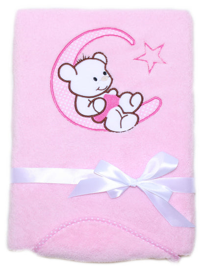 Babydecke mit Namen bestickt -Bär auf dem Mond- Rosa- Kuscheldecke