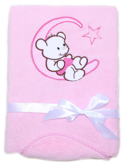 Babydecke mit Namen bestickt -Bär auf dem Mond- Rosa- Kuscheldecke