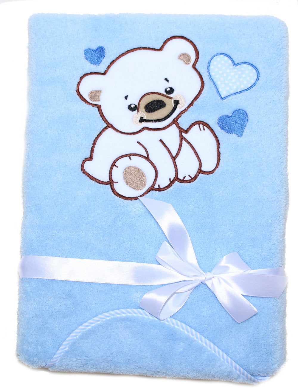 Babydecke mit Namen bestickt -Bär mit Herzen Blau- Kuscheldecke