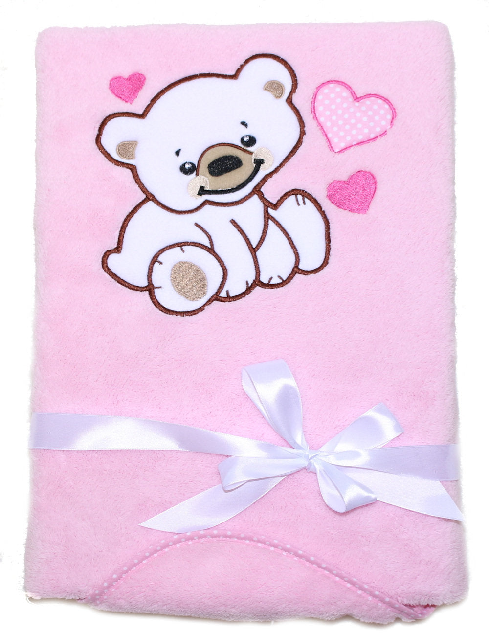 Babydecke mit Namen bestickt -Bär mit Herzen Rosa- Kuscheldecke