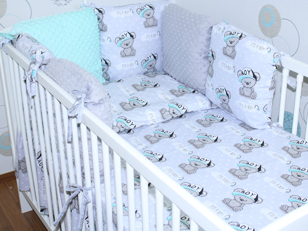 Baby Bettset mit MINKY Kissen Nestchen -Boy - 5-8 teilig mit Chiffon Himmel