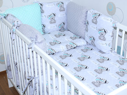 Baby Bettset mit MINKY Kissen Nestchen -Boy - 5-8 teilig mit Chiffon Himmel