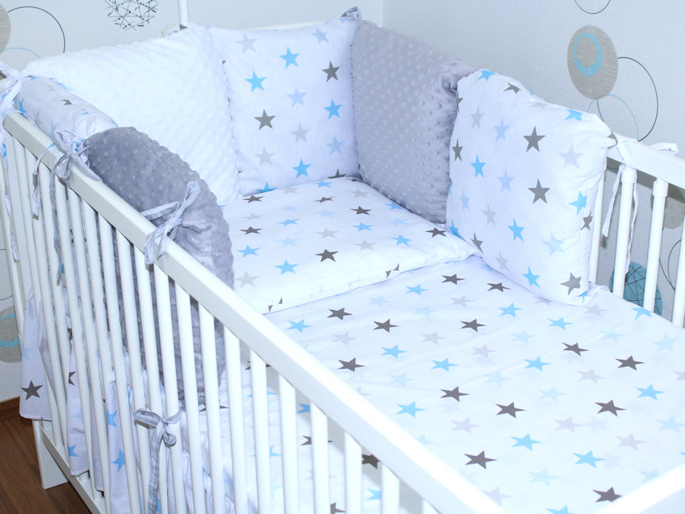 Bettset mit MINKY Kissen Nestchen - Star in Blau - 5-8 teilig mit Vollstoff Himmel