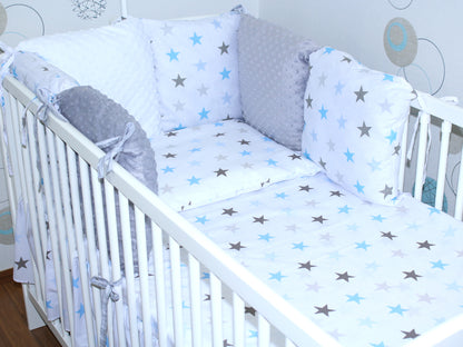 Bettset mit MINKY Kissen Nestchen - Star in Blau - 5-8 teilig mit Vollstoff Himmel