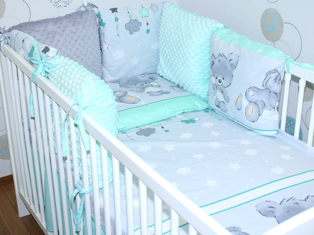 Bettset mit MINKY Kissen Nestchen - Bärchen - MINZE - 5-8 teilig mit Chiffon Himmel