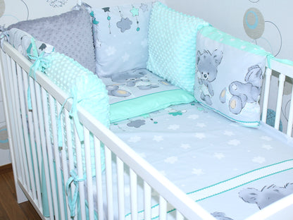 Bettset mit MINKY Kissen Nestchen - Bärchen - MINZE - 5-8 teilig mit Chiffon Himmel