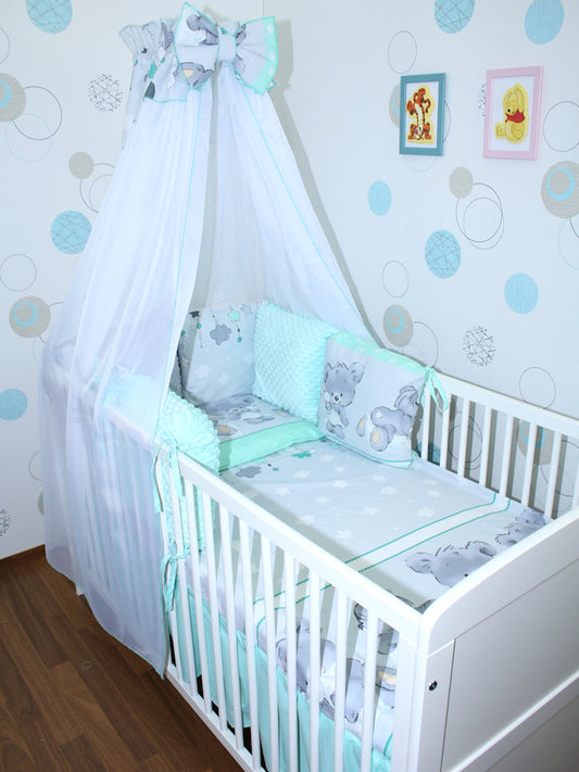 Bettset mit MINKY Kissen Nestchen - Bärchen - MINZE - 5-8 teilig mit Chiffon Himmel
