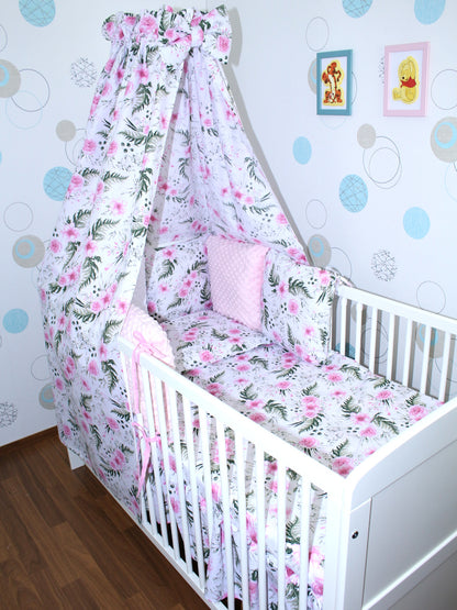 Bettset mit MINKY Kissen Nestchen - Flowers - 5-8 teilig mit Vollstoff Himmel
